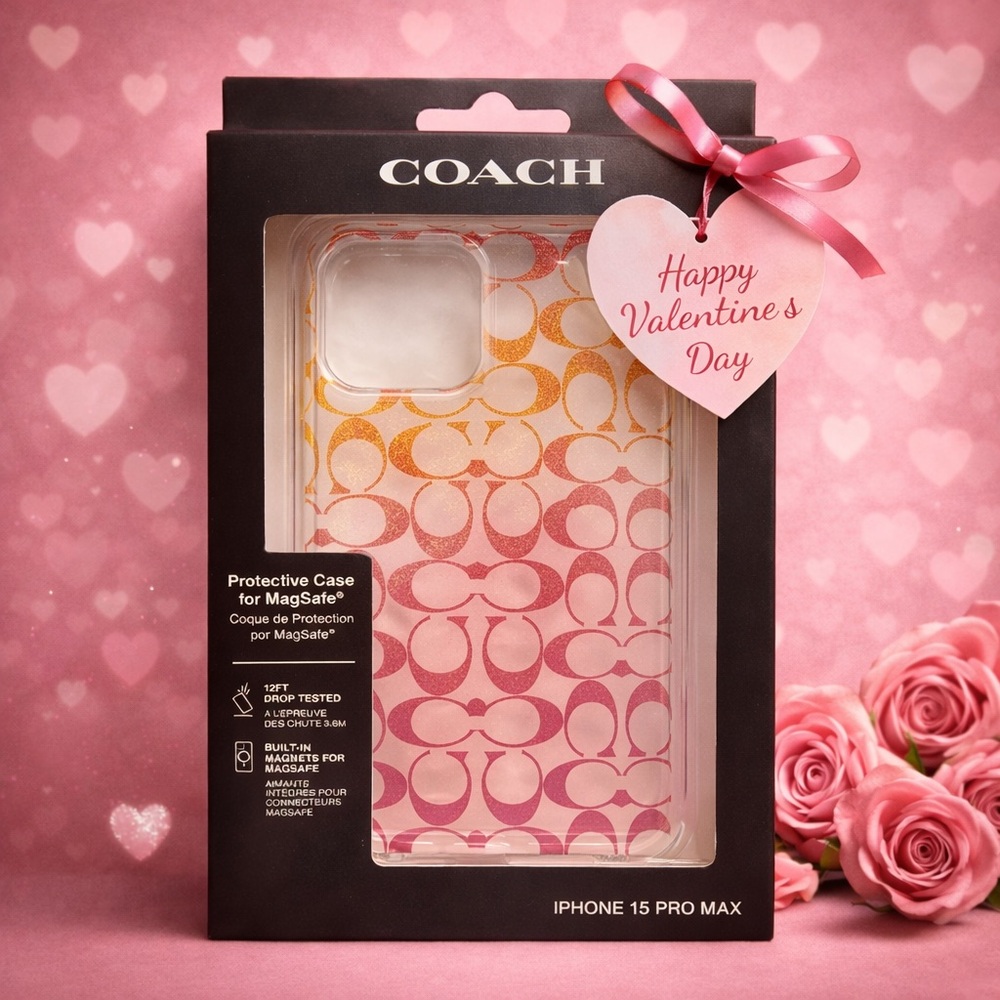 COACH iPhone 15 Pro Max Case with MagSafe | Glitter Signature Print | NIB